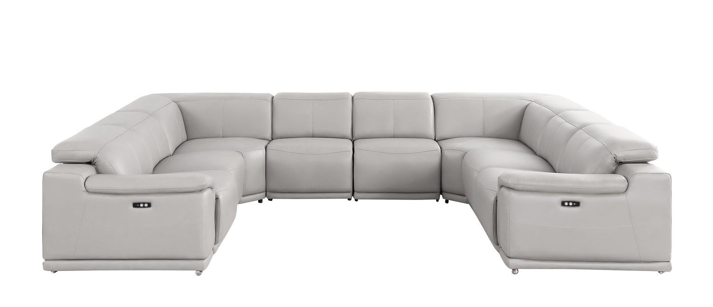 Ash Gray Leather Power U Shaped 8 Piece Sectional