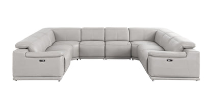 Ash Gray Leather Power U Shaped 8 Piece Sectional