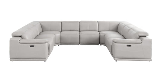 Ash Gray Leather Power U Shaped 8 Piece Sectional
