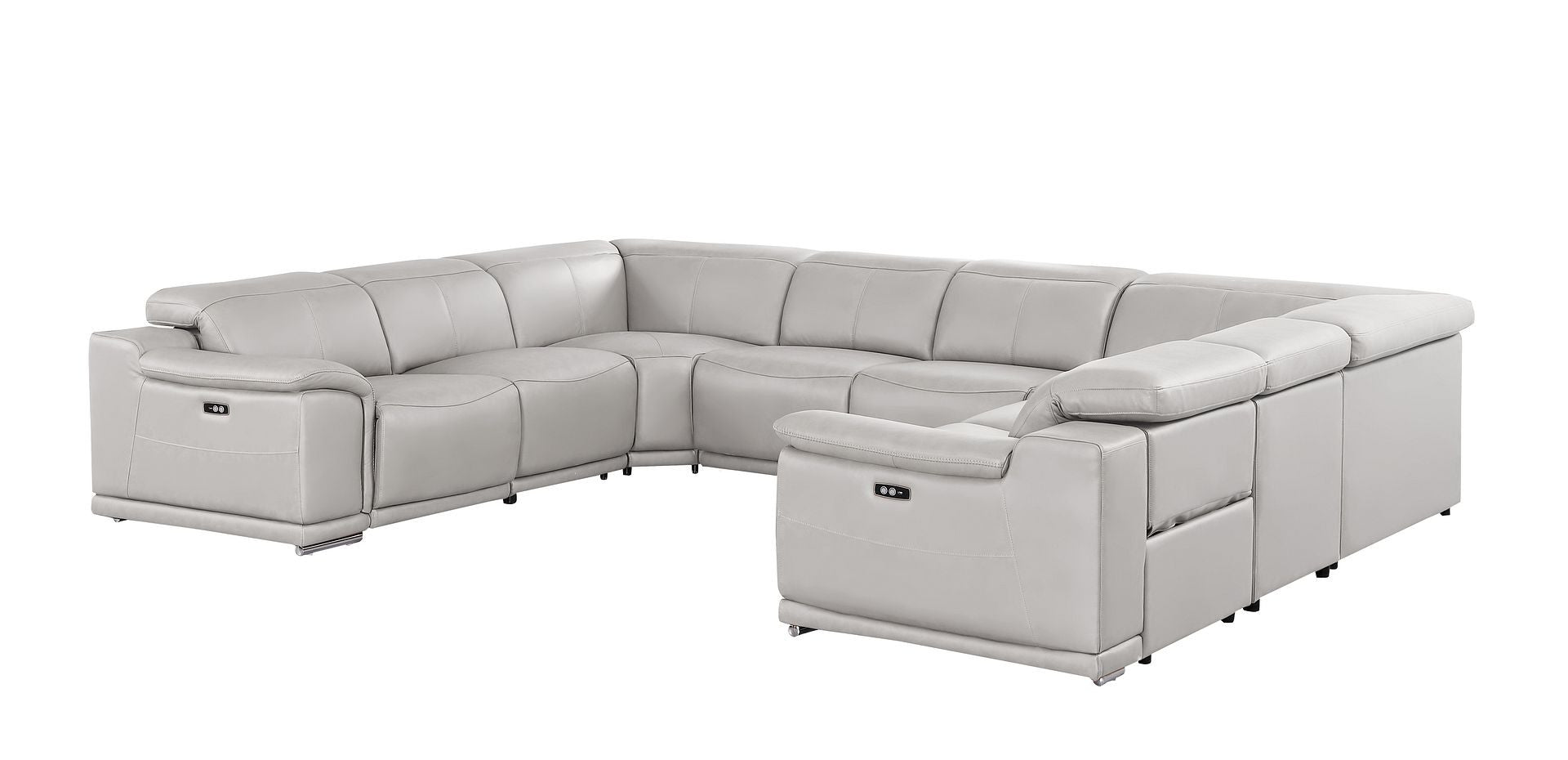 Ash Gray Leather Power U Shaped 8 Piece Sectional