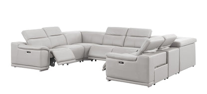 Ash Gray Leather Power U Shaped 8 Piece Sectional