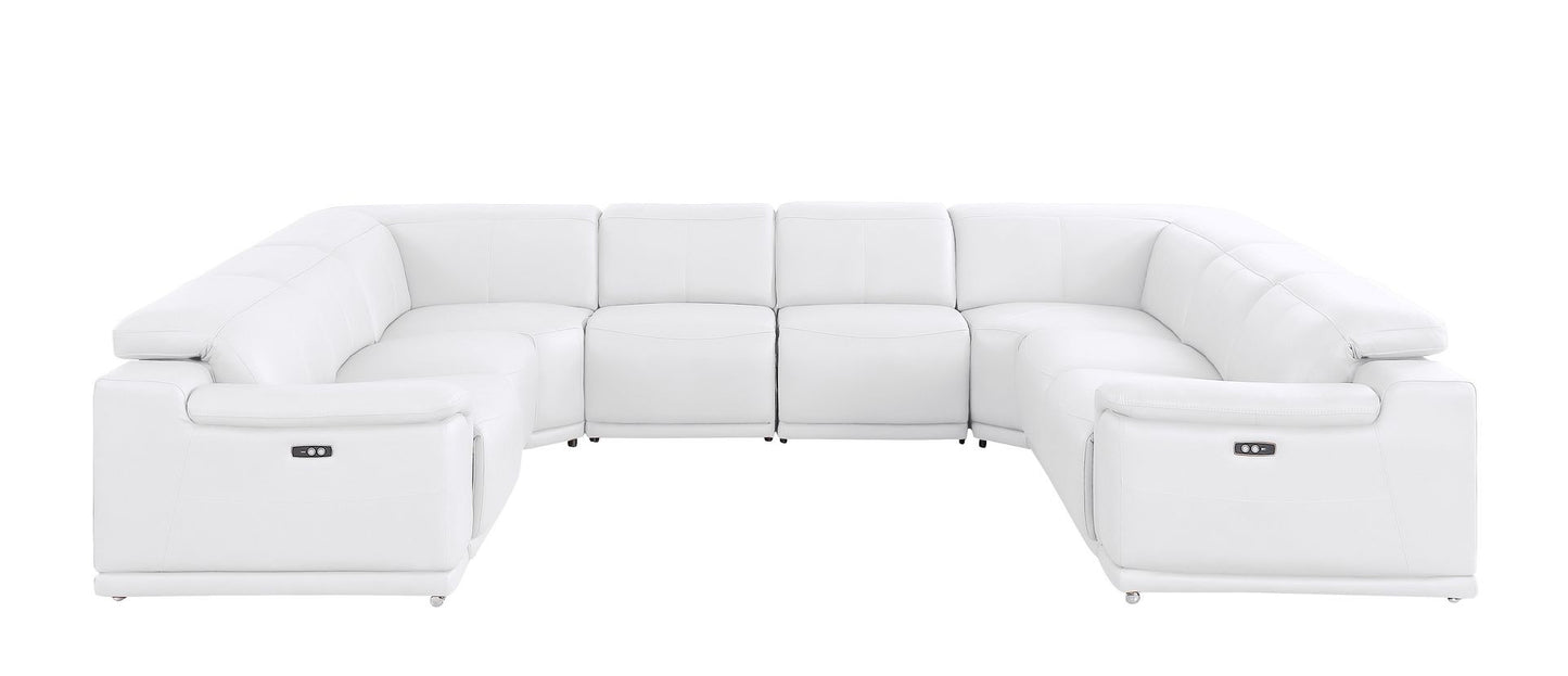 White Leather Power U Shaped 8 Piece Sectional