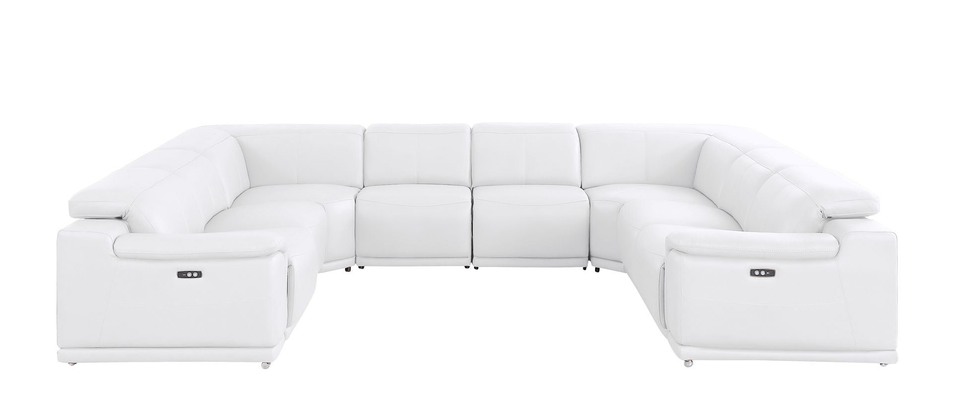 White Leather Power U Shaped 8 Piece Sectional