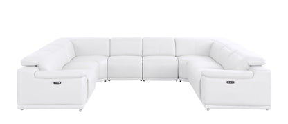 White Leather Power U Shaped 8 Piece Sectional