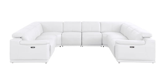 White Leather Power U Shaped 8 Piece Sectional