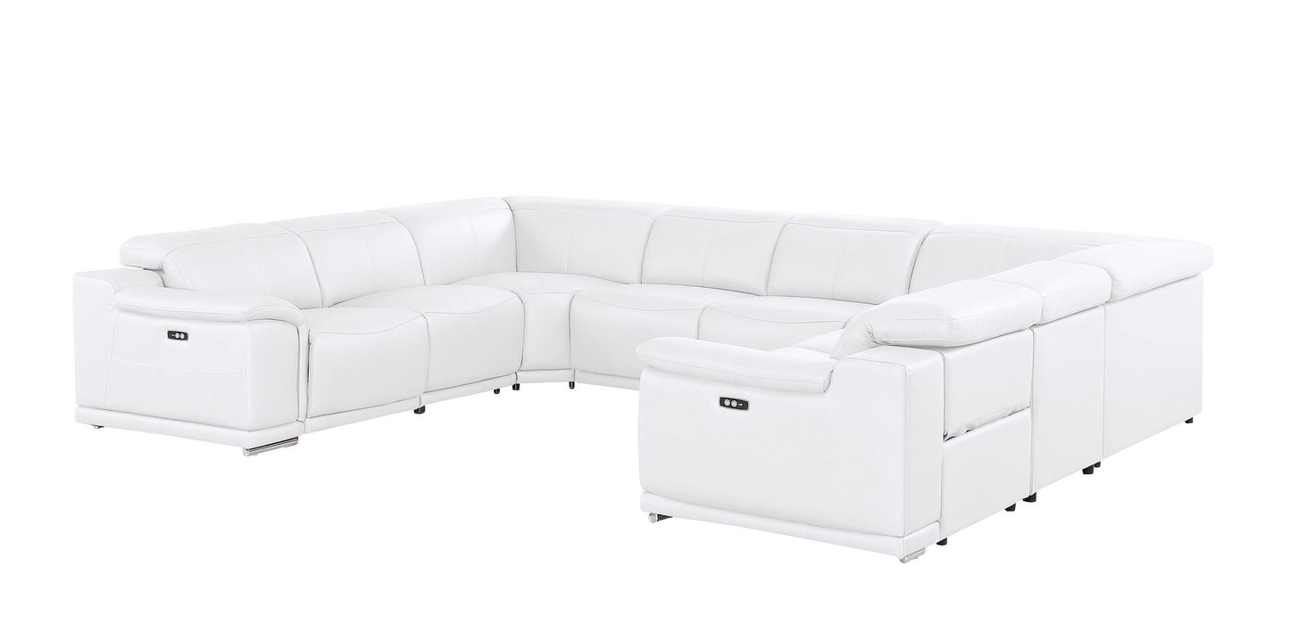 White Leather Power U Shaped 8 Piece Sectional