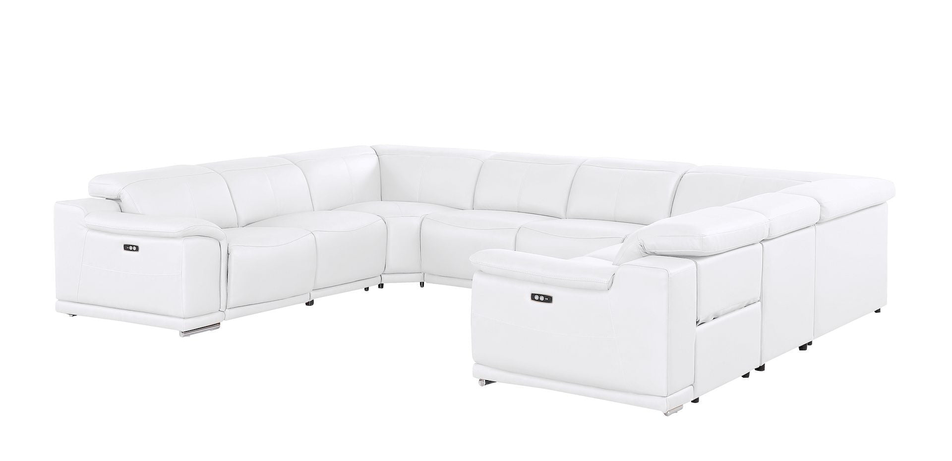 White Leather Power U Shaped 8 Piece Sectional