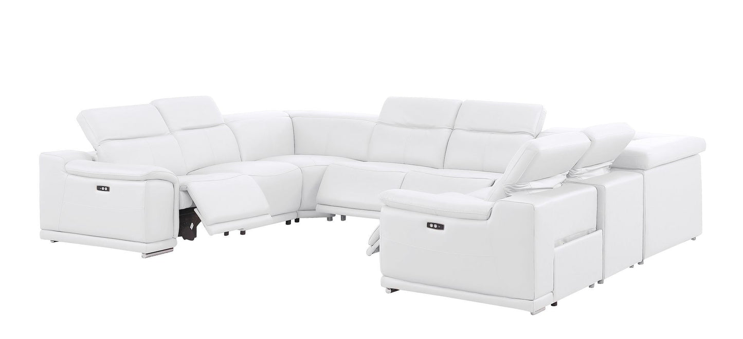 White Leather Power U Shaped 8 Piece Sectional