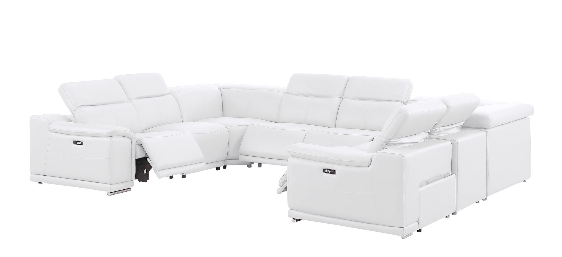 White Leather Power U Shaped 8 Piece Sectional