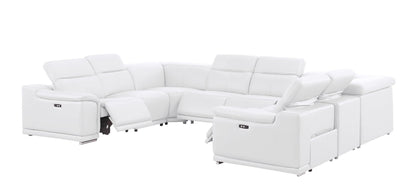 White Leather Power U Shaped 8 Piece Sectional