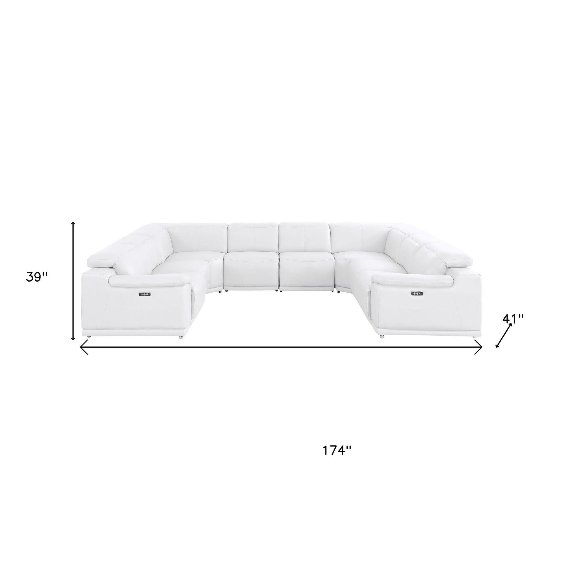 White Leather Power U Shaped 8 Piece Sectional