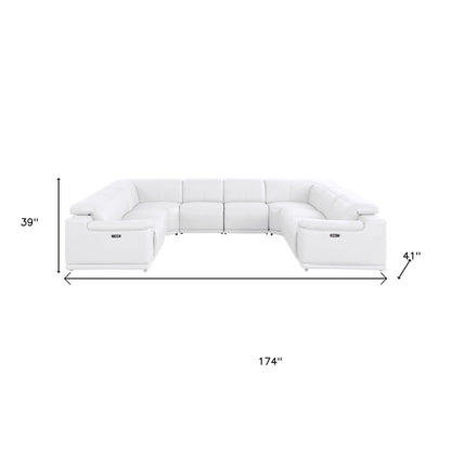 White Leather Power U Shaped 8 Piece Sectional