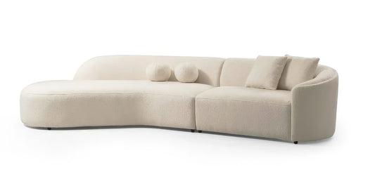 Ivory Boucle Curved 2 Piece Sofa & Chaise Sectional