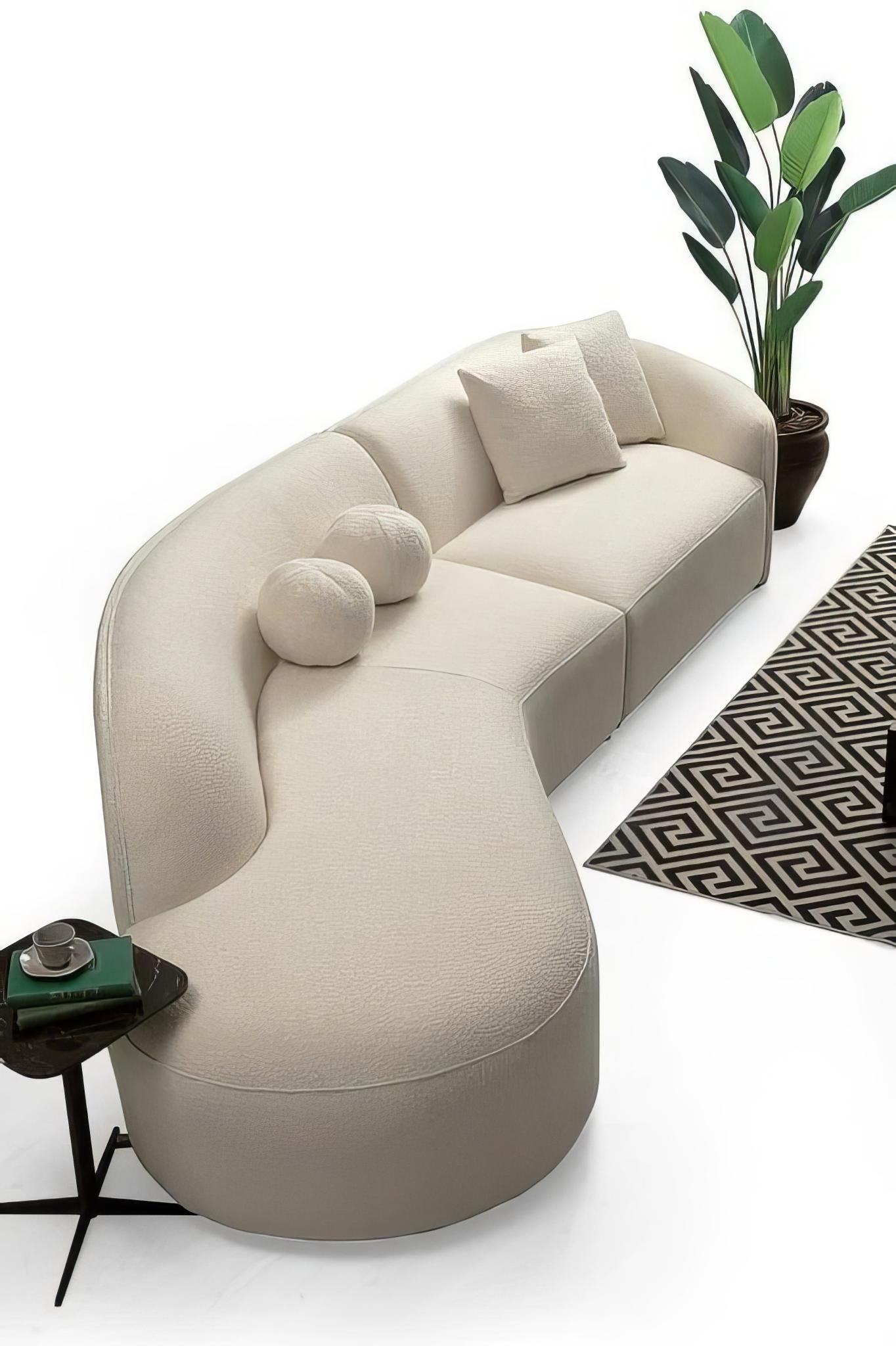 Ivory Boucle Curved 2 Piece Sofa & Chaise Sectional