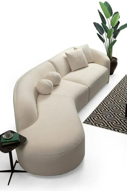 Ivory Boucle Curved 2 Piece Sofa & Chaise Sectional