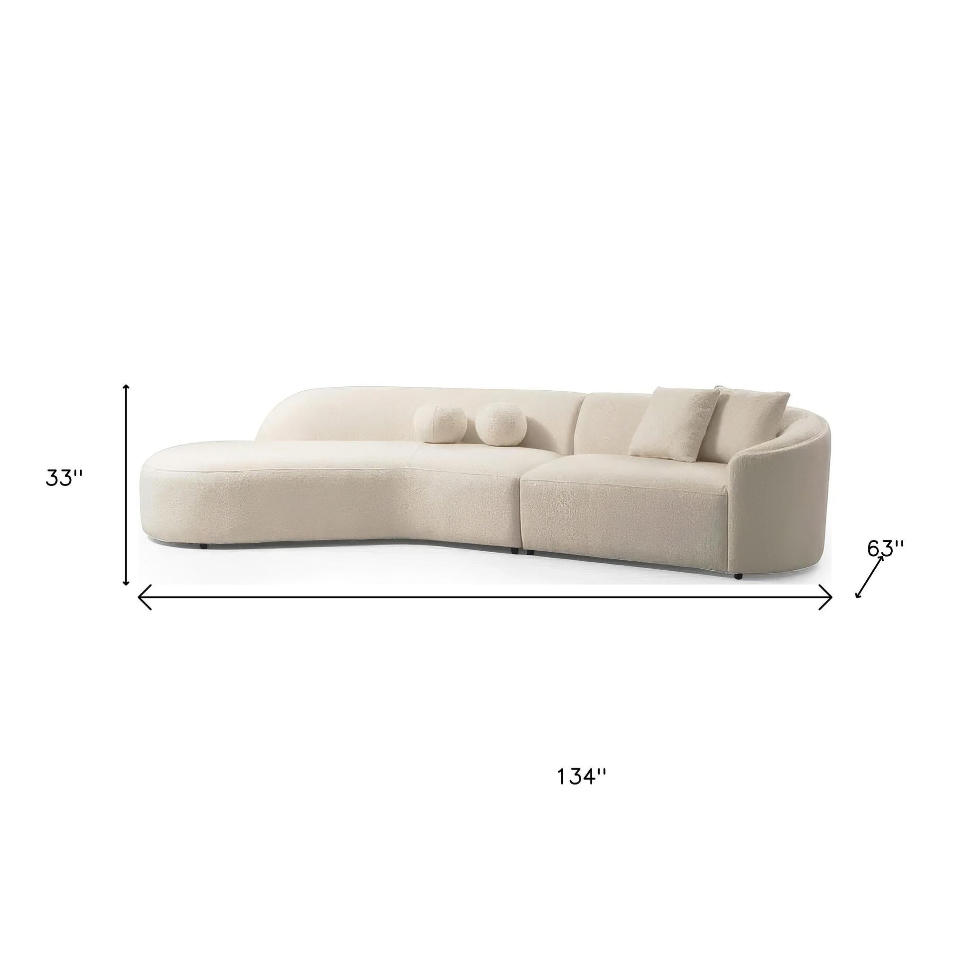 Ivory Boucle Curved 2 Piece Sofa & Chaise Sectional