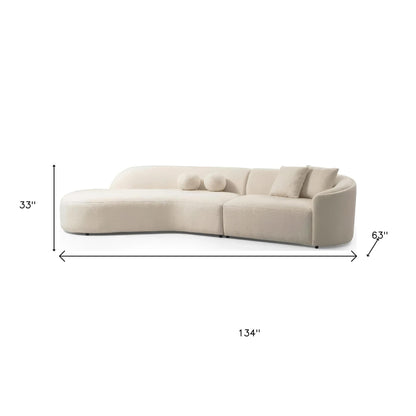 Ivory Boucle Curved 2 Piece Sofa & Chaise Sectional