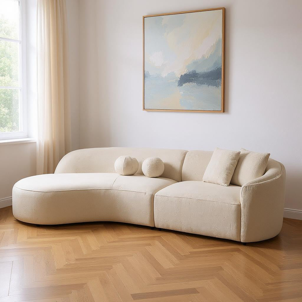 Ivory Boucle Curved 2 Piece Sofa & Chaise Sectional
