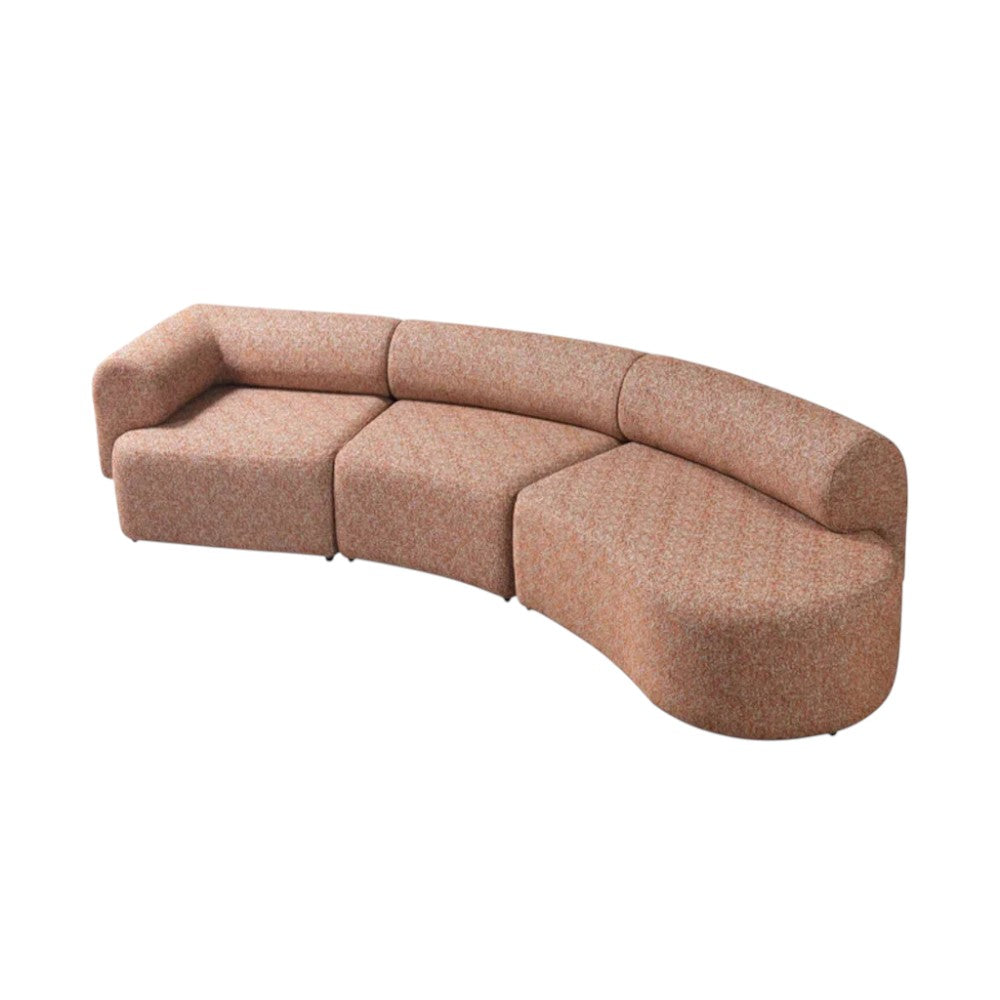 Orange Boucle Curved 3 Piece Sectional