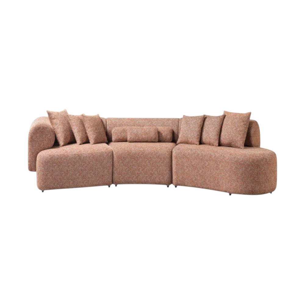 Orange Boucle Curved 3 Piece Sectional