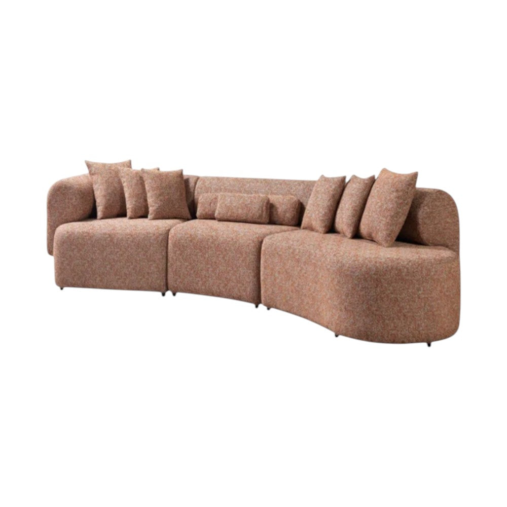 Orange Boucle Curved 3 Piece Sectional