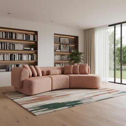 Orange Boucle Curved 3 Piece Sectional