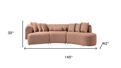 Orange Boucle Curved 3 Piece Sectional
