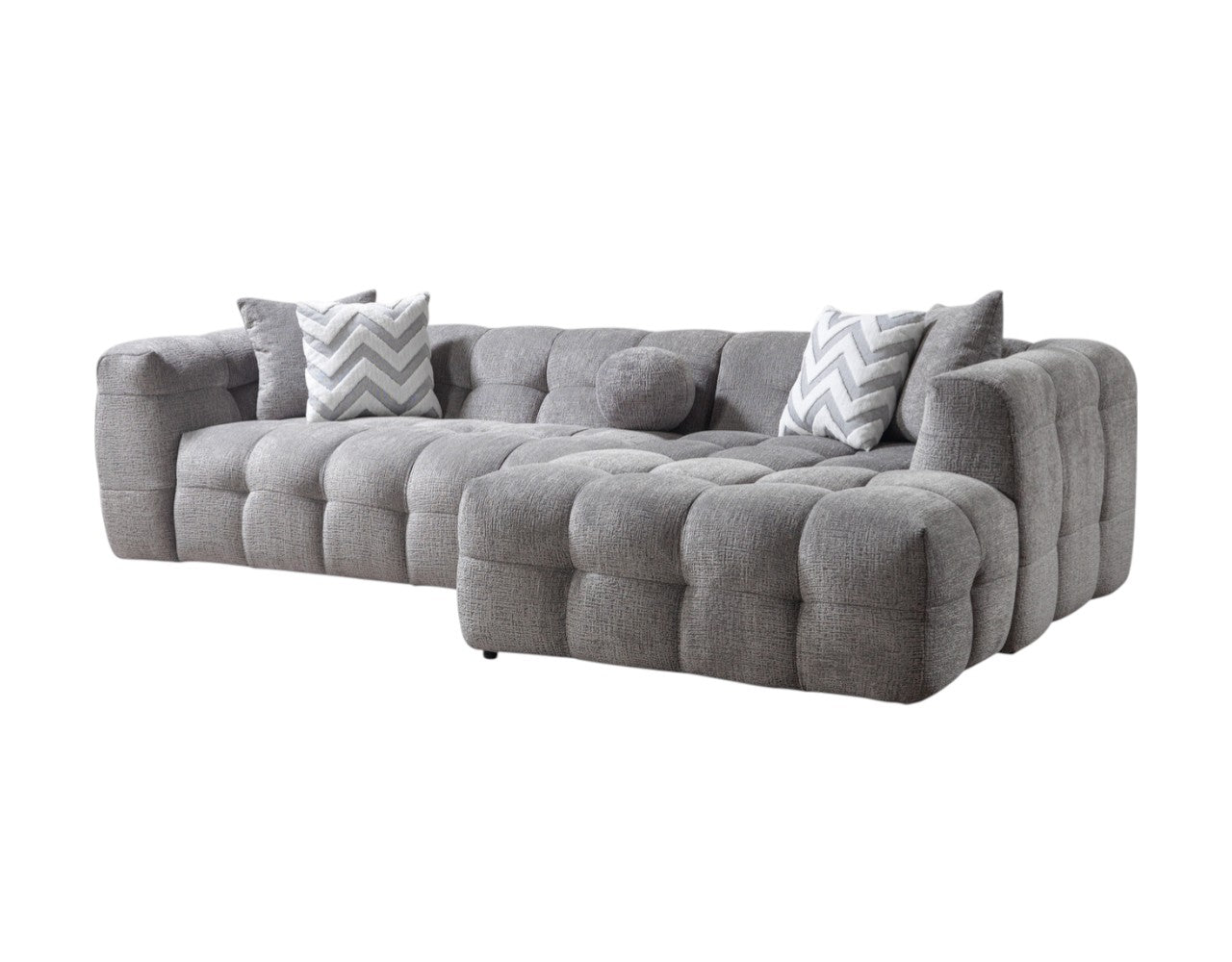 Light Gray Boucle L Shaped 2 Piece Sofa & Chaise Sectional
