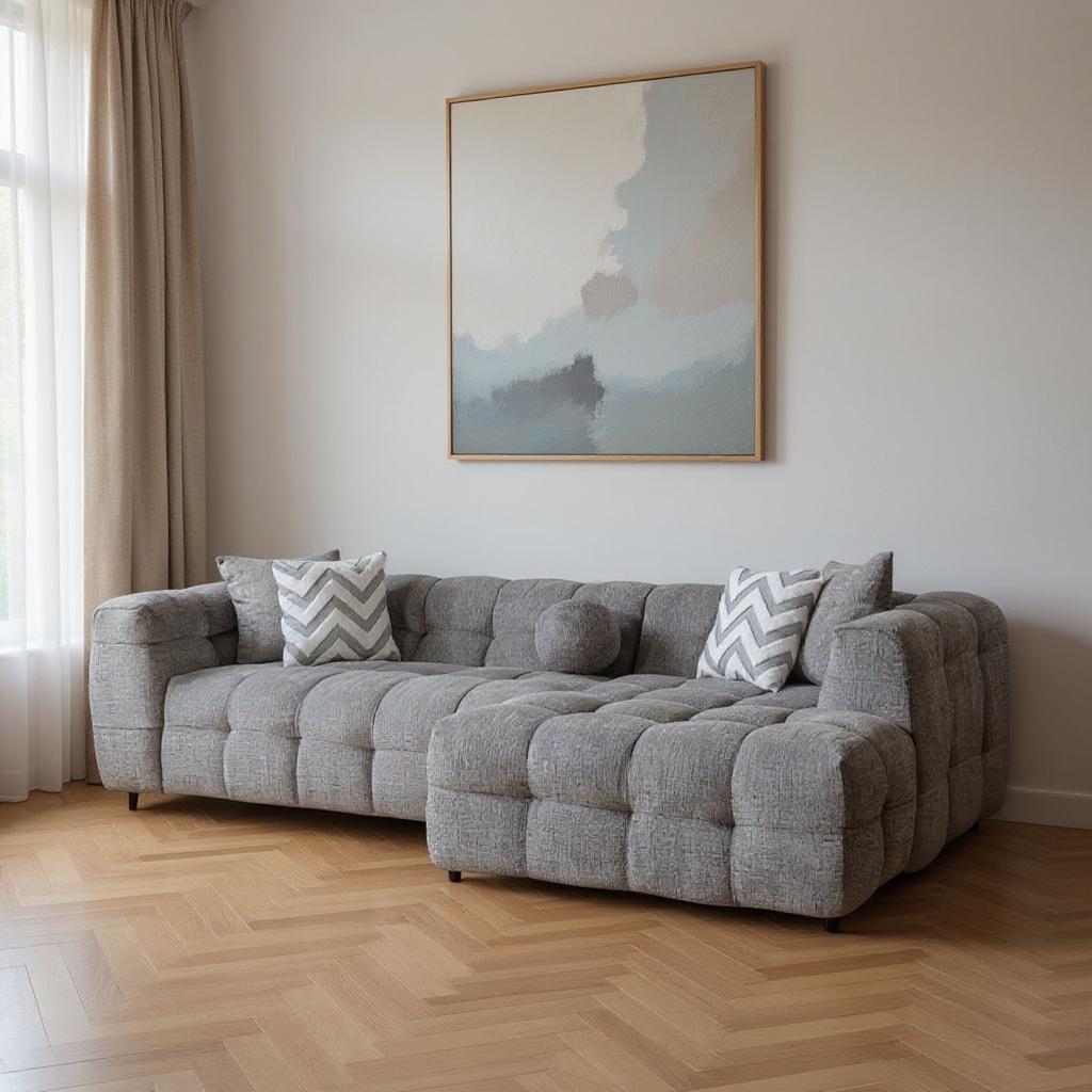 Light Gray Boucle L Shaped 2 Piece Sofa & Chaise Sectional
