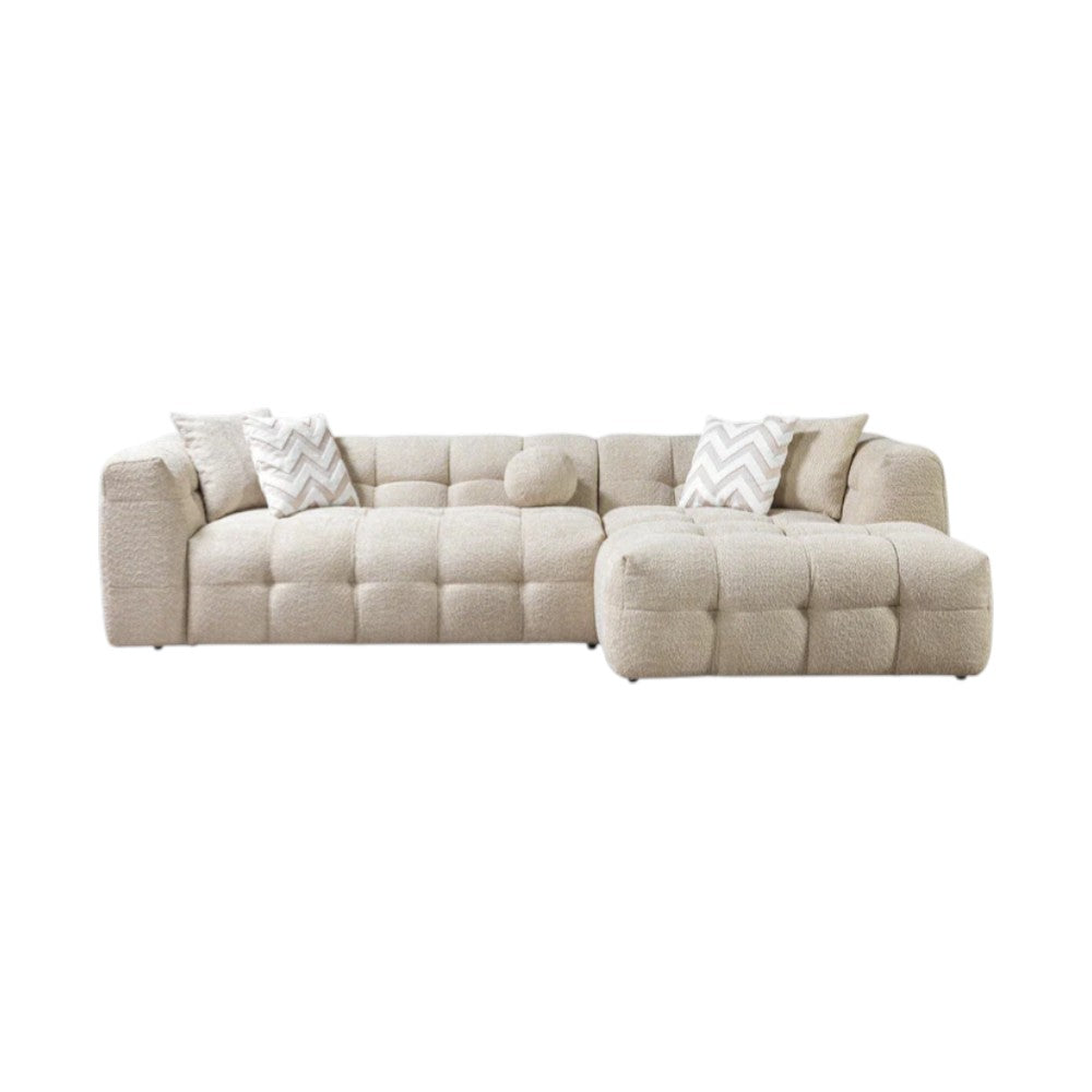 Ivory Boucle L Shaped 2 Piece Sofa & Chaise Sectional