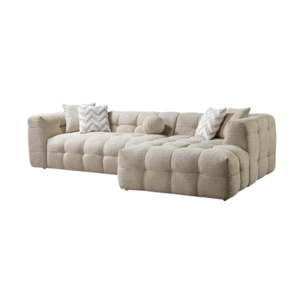 Ivory Boucle L Shaped 2 Piece Sofa & Chaise Sectional