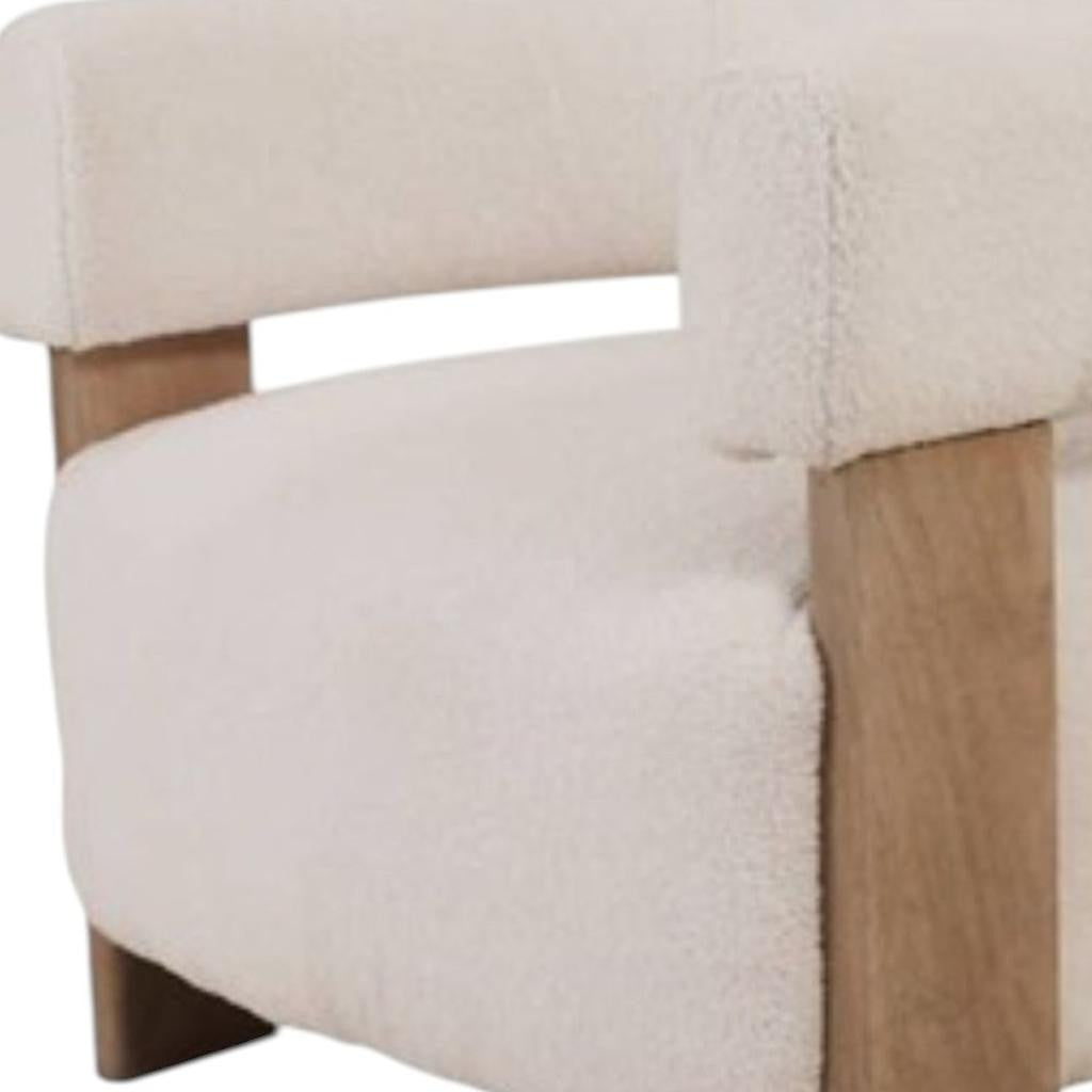 White & Brown Boucle & Solid Wood Arm Chair