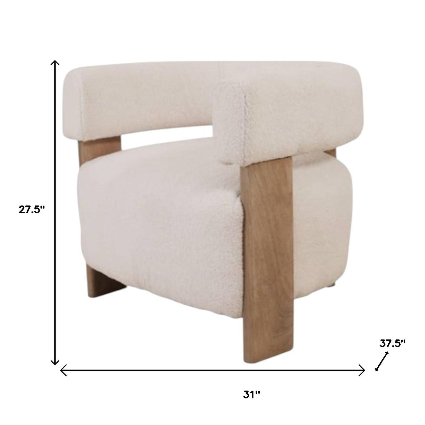 White & Brown Boucle & Solid Wood Arm Chair