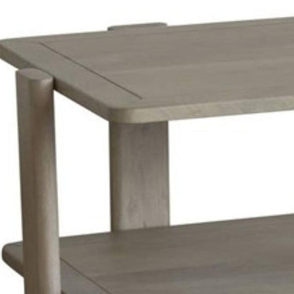 Natural Solid Wood Distressed Coffee Table w/ Shelf image 4