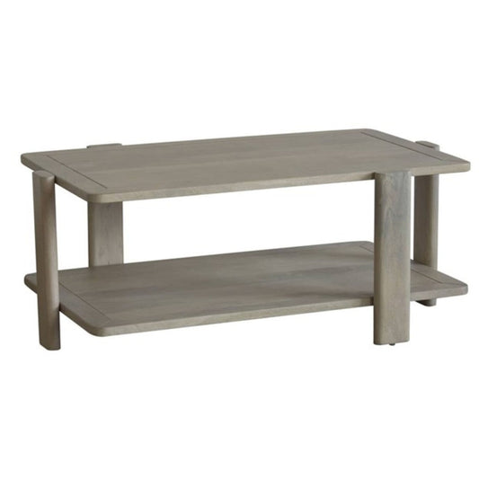 Natural Solid Wood Distressed Coffee Table w/ Shelf image 2