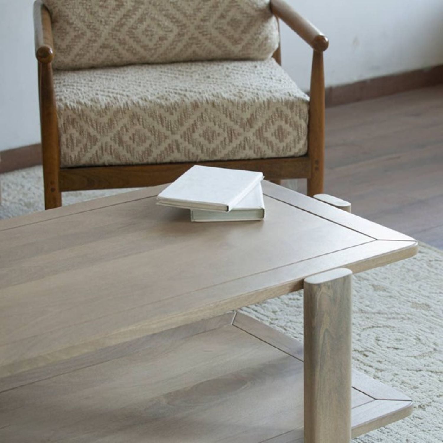 Natural Solid Wood Distressed Coffee Table w/ Shelf image 6