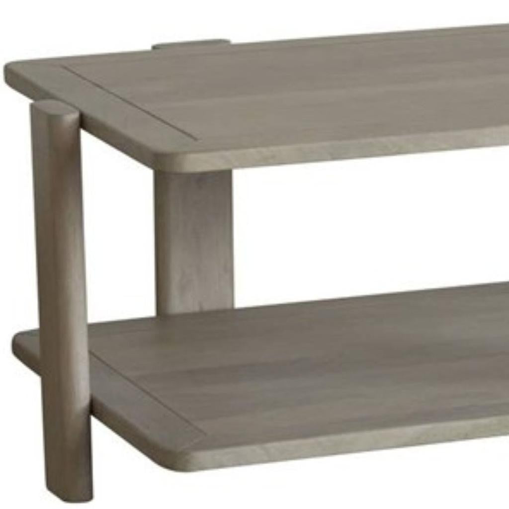 Natural Solid Wood Distressed Coffee Table w/ Shelf image 5