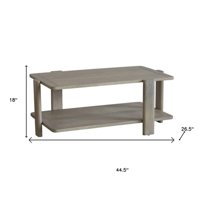 Natural Solid Wood Distressed Coffee Table w/ Shelf image 7