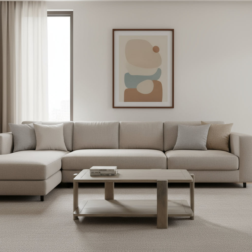 Natural Solid Wood Distressed Coffee Table w/ Shelf image 1