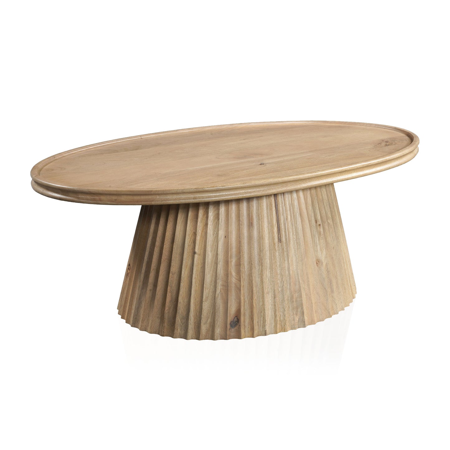 Light Brown Solid Wood Oval Pedestal Coffee Table image 3