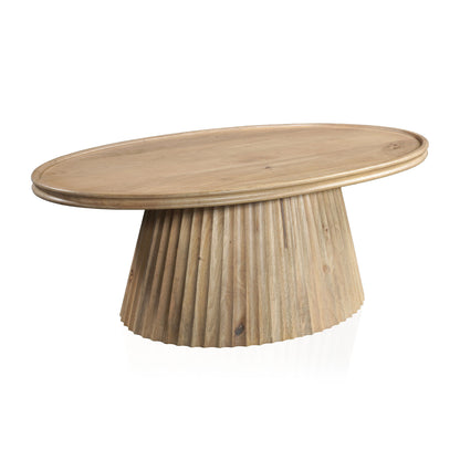 Light Brown Solid Wood Oval Pedestal Coffee Table image 3