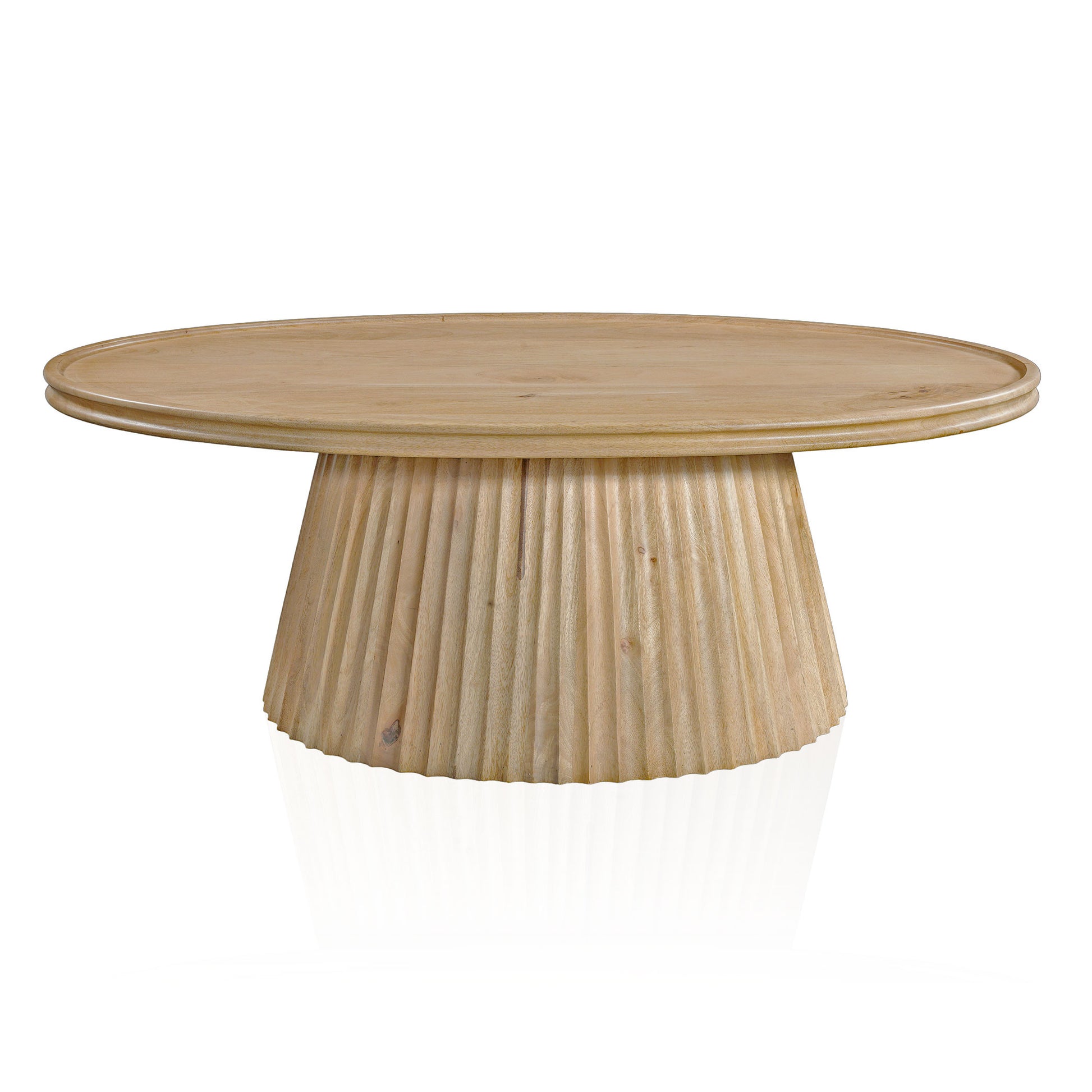 Light Brown Solid Wood Oval Pedestal Coffee Table image 2