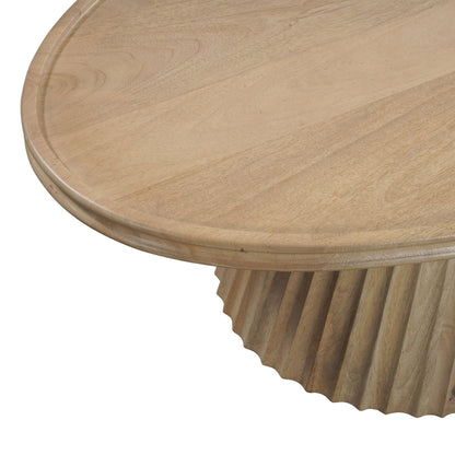 Light Brown Solid Wood Oval Pedestal Coffee Table image 4