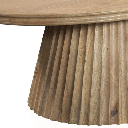 Light Brown Solid Wood Oval Pedestal Coffee Table image 5