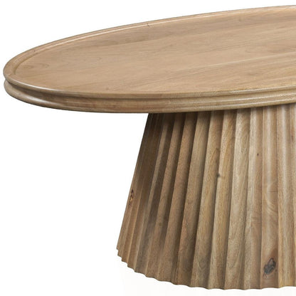 Light Brown Solid Wood Oval Pedestal Coffee Table image 6