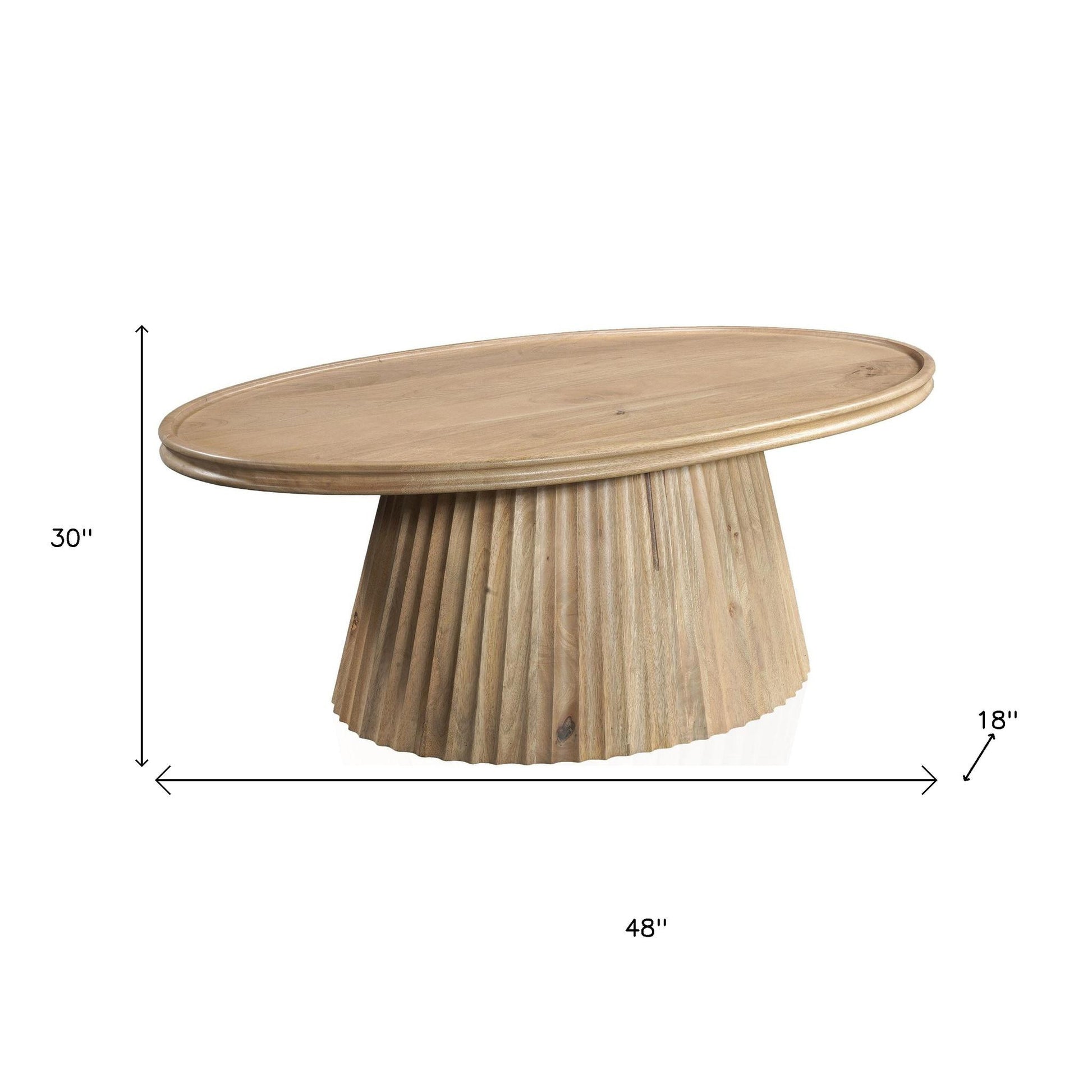 Light Brown Solid Wood Oval Pedestal Coffee Table image 7