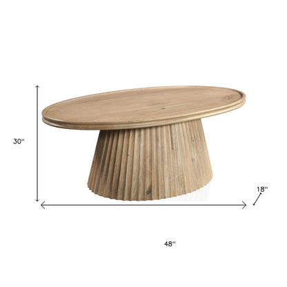 Light Brown Solid Wood Oval Pedestal Coffee Table image 7