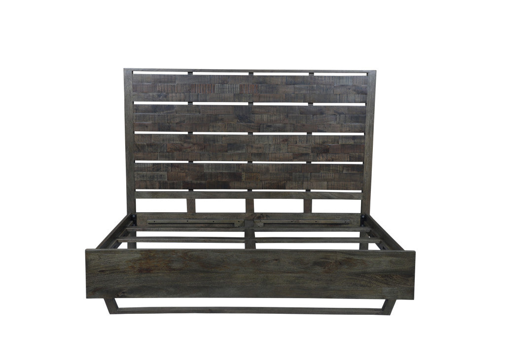 Dark Brown Slat Back Solid Wood King Bed