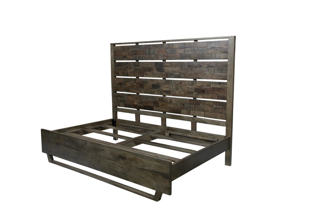 Dark Brown Slat Back Solid Wood King Bed
