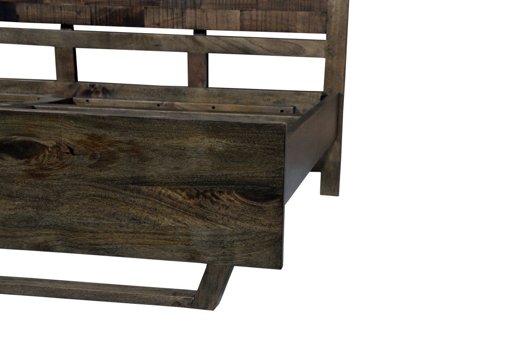 Dark Brown Slat Back Solid Wood King Bed